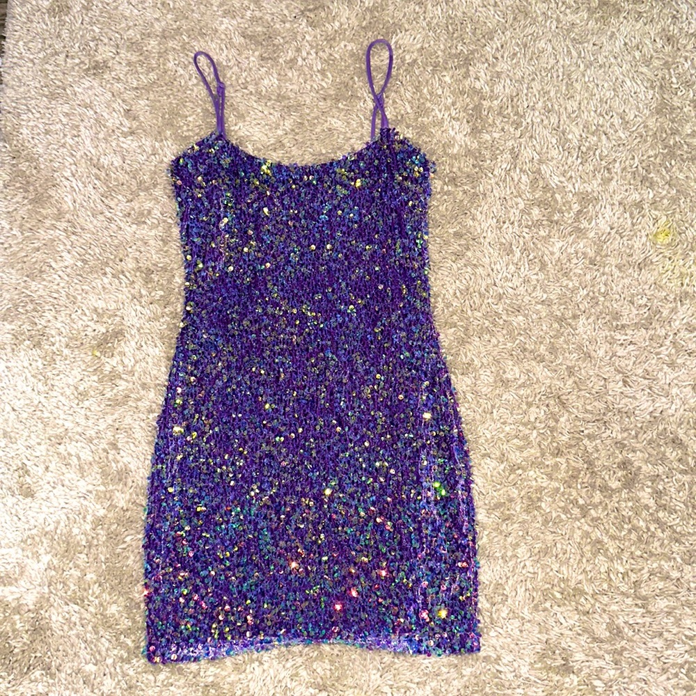 purple iridescent hoco dress